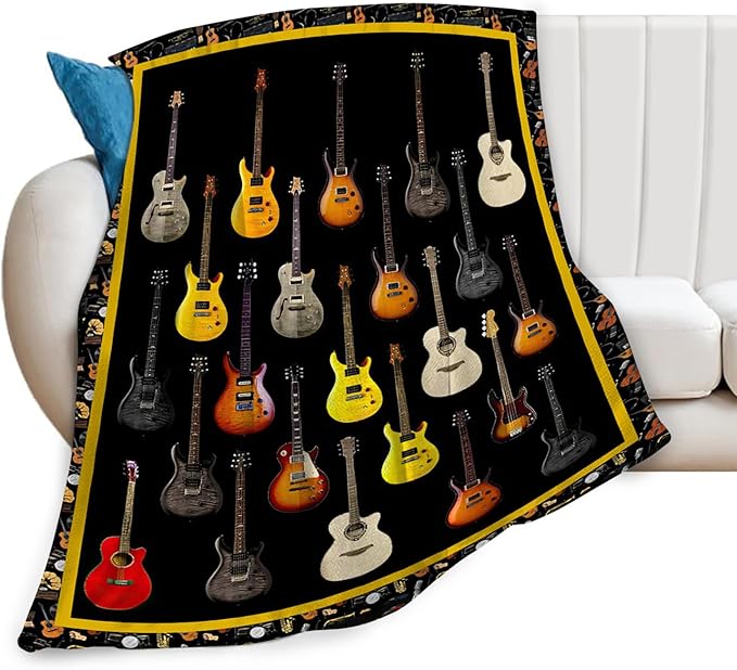 Tijuboni Guitar Music Throw Blanket Guitar Gifts for Girls Boys Women Men Kids Adults Soft Flannel Fleece Blanket for Couch Sofa Bed Home Decor 40"x50"