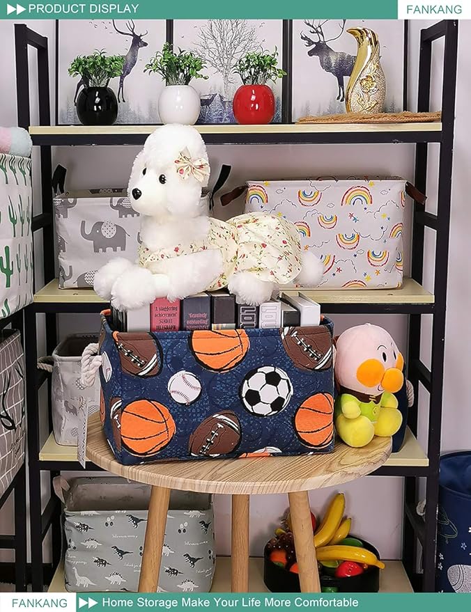 FANKANG Rectangular Laundry Basket Nursery Storage Fabric Storage Bin Storage Hamper,Gift Baskets(Navl-ball game)