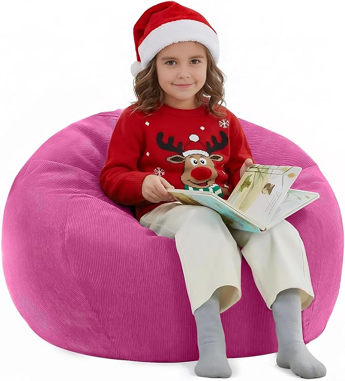 Nobildonna 3 ft Bean Bag Chair Cover (No Filler) 35"×43" Large Stuffed Animal Storage Bean Bag Washable Big Beanbag Chair Cover Premium Corduroy Bean Bag Cover for Adults,Kids,Rose Red 300L