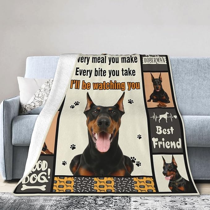 Doberman Blanket Doberman Decor Throw Blanket Super Soft Flannel Lightweight Fluffy Plush Fuzzy Fleece Stuff Blanket Gifts for Dog Lover Girl Woman Adults Man Boys Kids Baby for Bed Sofa 60"X80"