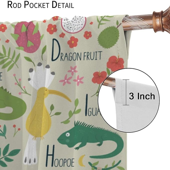 Kid Alphabet Curtains Funny Cartoon Animal Cute Educational Learning Colorful Curtain with Rod Pocket for Bedroom Living Room Decor Drapes Window Treatments 2 Panels Set 72" W X 63" L
