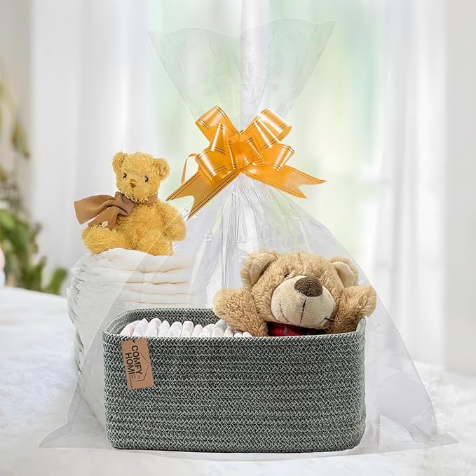 COMFY-HOMI 13" x 8.5" x 5.1" Storage Baskets for Organizing | Cotton Rope Woven Basket | Toy Storage Bin Box | Basket for Shelves, Closet Organizer Bin, Decorative Closet Shelf, 1 Pack, green