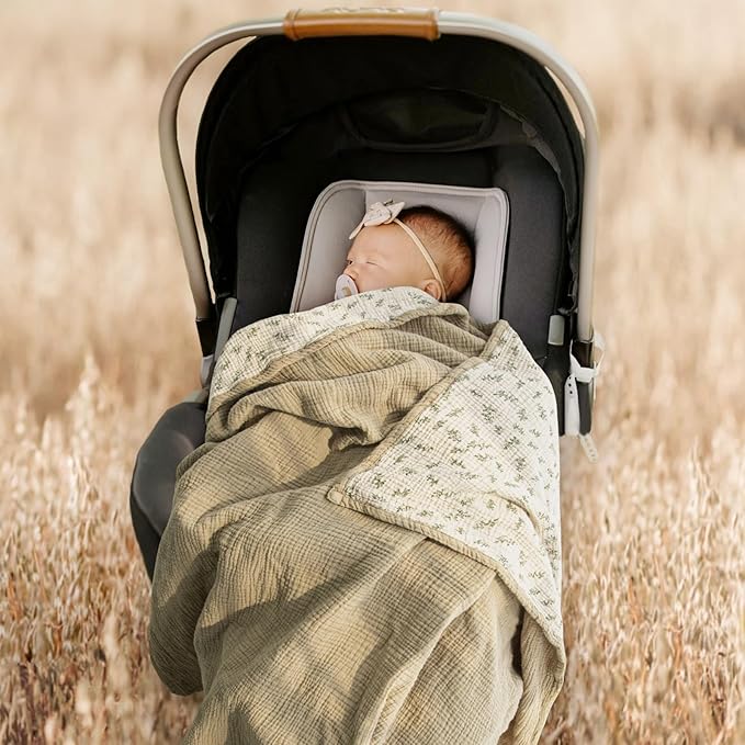 lulumoon Muslin Quilt Blanket, Crib Blanket for Baby and Toddler,47x47 Inches(Olive Tree)