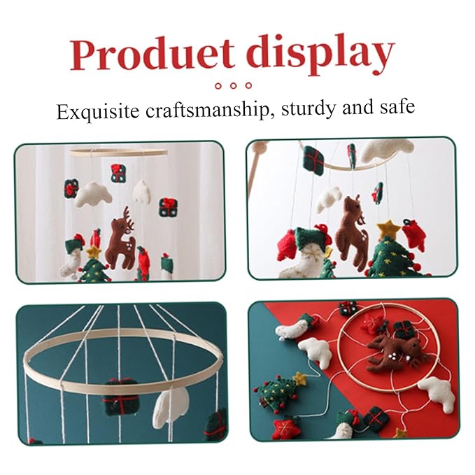 Baby Crib Mobile, Christmas Deer Crib Hanging Toy, Felt Xmas Tree Clouds Stars Baby Wind Chimes, Newborn Gifts for Girls Boys