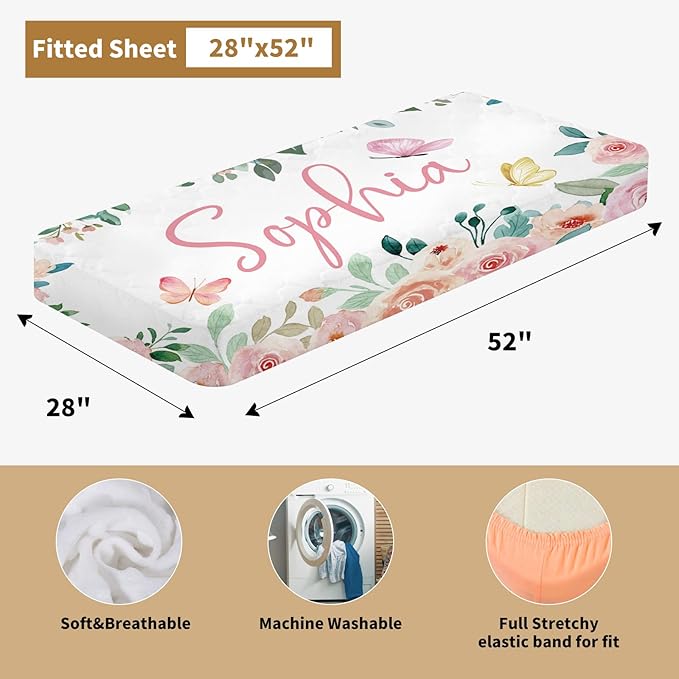 Custom Baby Crib Bedding Set, 3 Pcs Personalized Nursery Bedding Set with Name, Soft Baby Bedding Crib Sets with Blanket - Toddler Crib Sets for Girls Boys, Infant Newborn Gifts, Pink Animals
