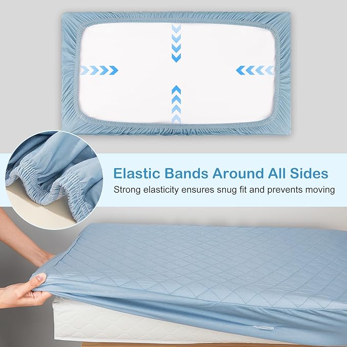 FIOBEE Changing Pad Cover Waterproof 2 Pack Quilted Diaper Change Table Sheets Breathable & Ultra Soft for Newborn Baby Boys Girls Fitted Changer Pads 32"x 16", Light Blue