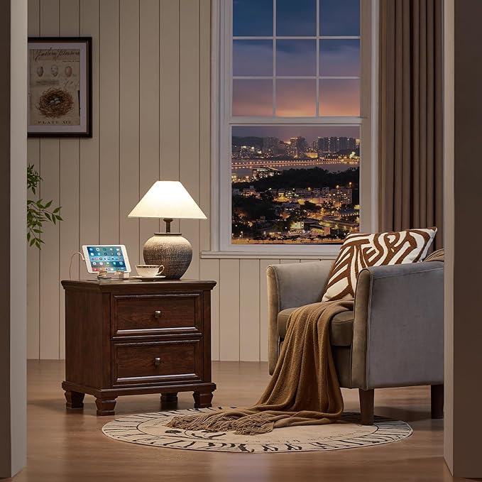 Farmhouse Bedroom Dresser and Nightstand Set of 4, 6 Drawer Low & 5 Drawers Dresser & 2 Drawer Nightstand Set, Rustic Wood Furniture Set for Bedroom, Hallway, Walnut