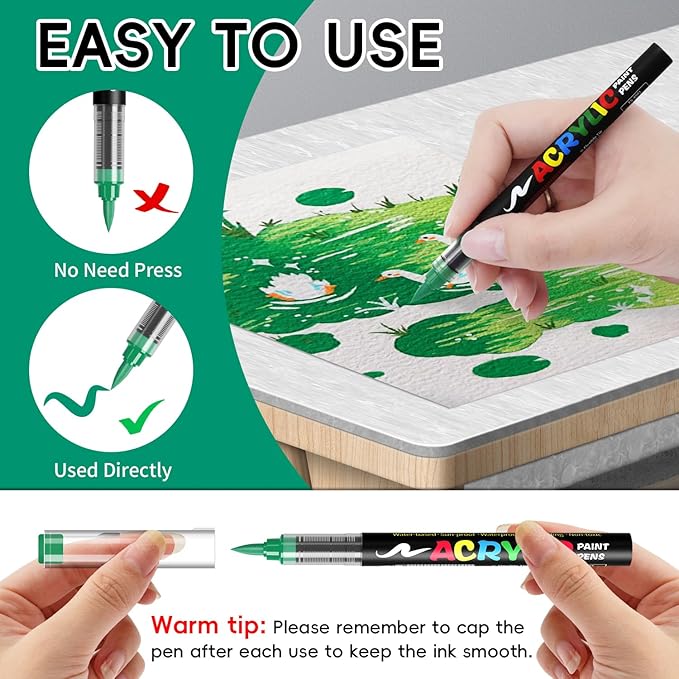 Paint Pens Acrylic Markers - 12 Earth Tone Brush Tip Water Based Marker Pens for Rock Painting, Wood, Ceramic, Glass, Acrylic Paint Markers for Egg Pumpkin