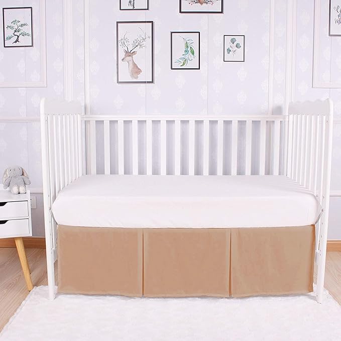 Box Pleated Mini Crib Bed Skirt Premium 100% Cotton 800 Thread Count Nursery Crib Toddler Bedding Crib Bedskirt for Baby Boys or Baby Girls, (24" x 38") + 10" Drop Lenght - Blush Solid