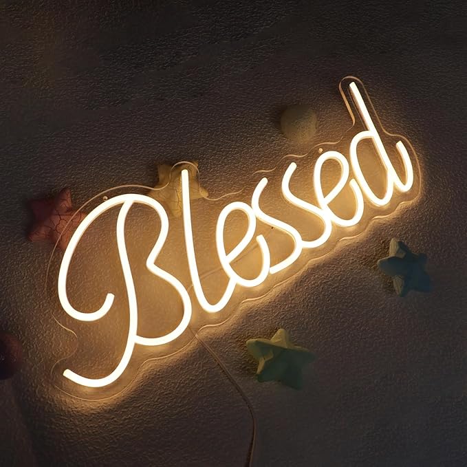 Blessed Neon Sign for Wall Decor Led Neon Lights for Teen Bedroom Decor Art Light Up Letters Blessed Neon Neon Signs for All Party Room Decorations 21.7x8.3 Inch (warm white)