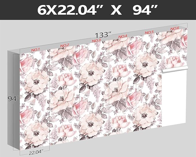 XMPMBM-Pink Flower backsplash Large Decorative Wallpaper Peony Floral Bedroom Bathroom Wall Mural- W 132" X H 92"（93 Square Foot）
