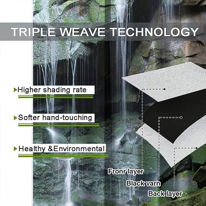 Forest Waterfall Blackout Windows Curtains, Rocky Waterfall to Pond Running Off Scenic Nature Themed Picture Print Curtains, for Living Room Bedroom 84x84in 2 Panels