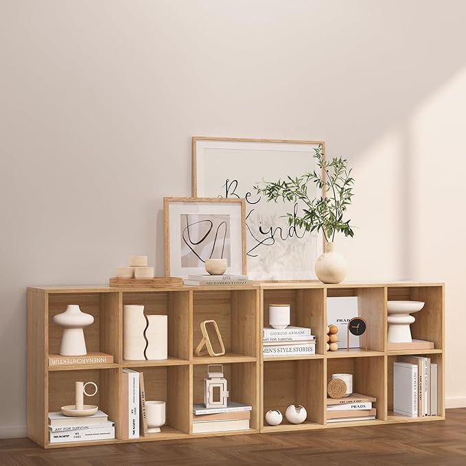Wooden 6 Cube Storage Organizer with Closed Back Panel,Oak Cube Shelf Heavy Duty Cubby Storage Organizer with Compartments for Living,Display Shelf,Bookshelf