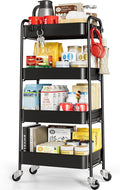 TOOLF 4-Tier Metal Rolling Cart with Wheels, Storage Utility Organizer Cart for Kitchen, Bathroom, Office, Baby Essentials & Makeup - Lockable Casters, Easy Assembly, Large Capacity, Black
