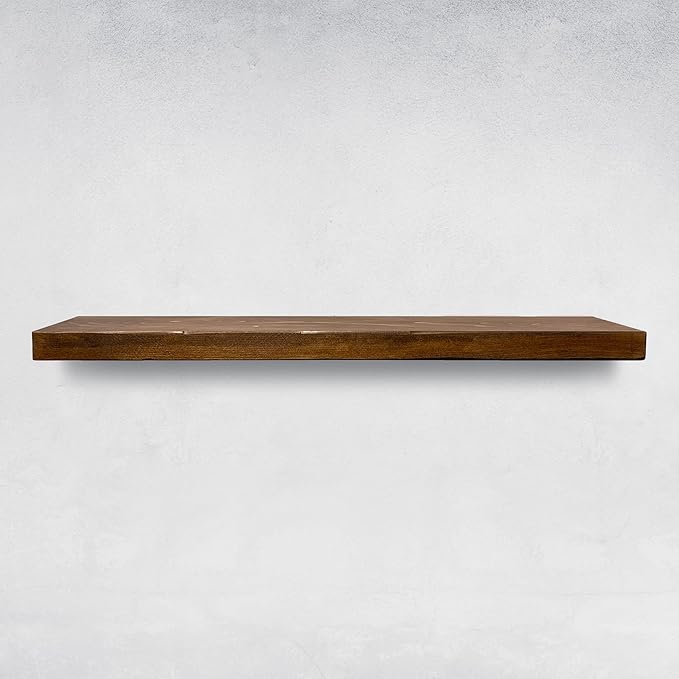 URBANDI, Rustic Floating Shelves, Set of 2, Hidden Bracket, Solid Wood, Heavy Duty, Wall Mounted Shelves, (Provincial, 24Wx12D)