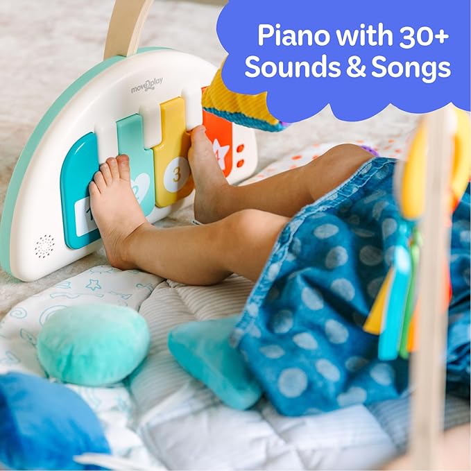 Move2Play, Montessori Inspired Wooden Kick & Play Baby Gym | Musical Piano | Thick + Soft Floor Mat | Tummy Time Activity Center | Play Mat for Newborns & Infants | Toys for Ages 0-6+ Months