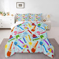 Feelyou Kids Cartoon Pencil Comforter Set Queen Size, Colorful Nursery Bedding Set Cute Crayon Comforter for Kids Boys Girls Funny Art Printed Duvet Set Durable Bed Set 3Pcs