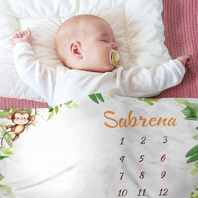 OLIVE OLIVIA Personalized Baby Gifts with Customized Name - Monthly Milestone Blanket for Girls and Boys, Perfect Custom Gift, 60"x80"