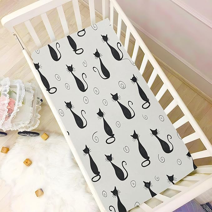 Crib Sheet, Unisex Crib Sheet, Soft and Comfortable for Standard Crib and Toddler Mattress, Black Cat