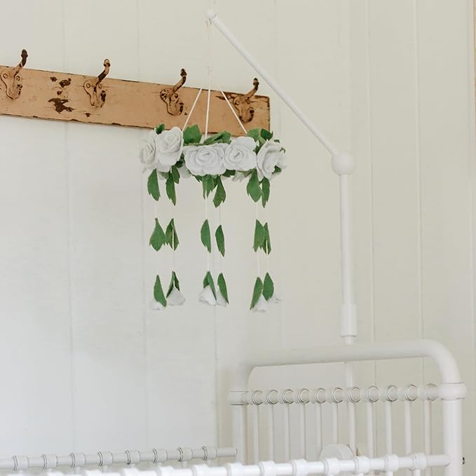 Baby Crib Mobile Arm Wooden Holder - Baby Mobile Hanger for Crib (31 inch, 100% Natural Beech Wood) Strong Anti Slip - Nursery Decor & Gift Accessories (White)