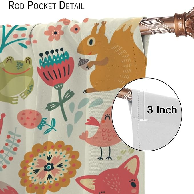 Kids Baby Woodland Blackout Curtains,Forest Animals Plants Cartoon Funny Colorful Deer Fox Owl Pattern Thermal Insulation Window Drapes for Boys Girls Children's Bedroom 72x63in