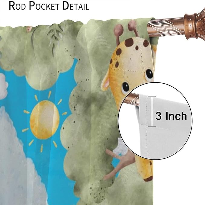 Jungle Animals Curtains, Cartoon Safari Animals Tropical Forest Leaf Blackout Window Treatments, Rod Pocket Thermal Insulated Drapes 2 Panel Sets for Kids Bedroom Nursery Classroom, 42"W X 63"L