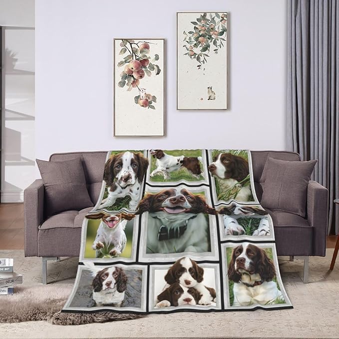 English Springer Spaniel Blanket Springer Spaniel Decor Throw Blanket Soft Flannel Fluffy Plush Fuzzy Fleece Stuff Blanket Gifts for Dog Lover Girl Kids Man Woman Boys Adults for Bed Sofa 40"X50"