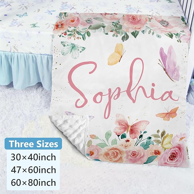 Personalized Baby Bedding Set: 5 Piece Custom Gift Butterfly Design Crib Bed Set with Name, Nursery Bedding Set for Baby Girls and Boys, Floral Crib Bedding Gifts