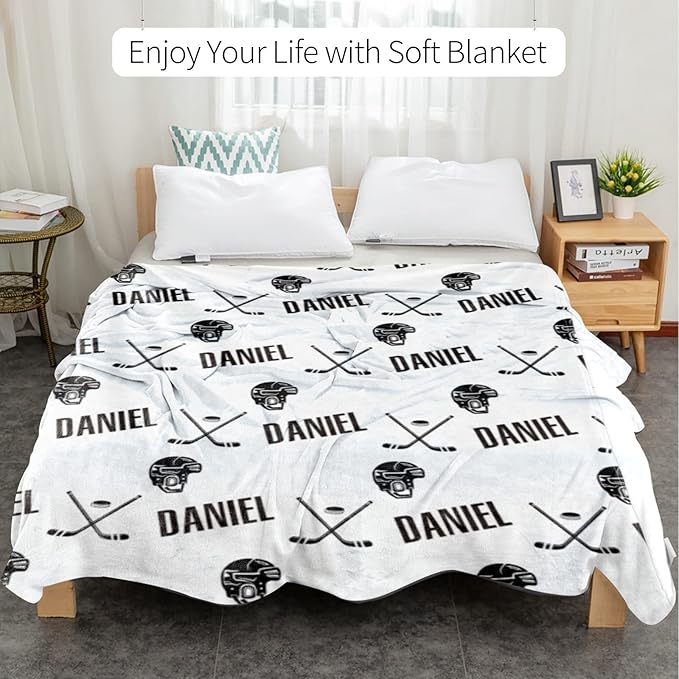 Custom Hockey Baby Name Blanket: Personalized Baby Essentials for Boys and Girls - Birthday Gift for Hockeys Lovers - Soft Fluffy Warm Skin Blankets 60x80inch