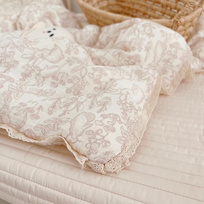 BuLuTu Muslin Toddler Blanket Rabbit Pattern, Soft Cotton Baby Toddler Quilted Blankets for Boys Girls Kids Comforter Lightweight Toddlers Nursery Bedding, Forest Pattern, 60"x78", No Pillow
