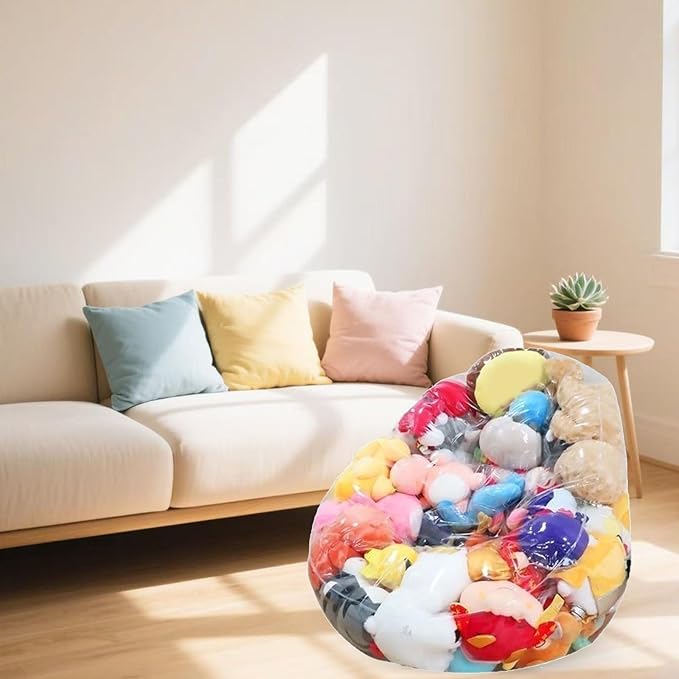 Clear Stuffed Animal Storage Bean Bag Chair Cover - Extra Large Stuffed Animal Storage Chair Waterproof & Easy-Clean Toy Organizer with Plastic Window (Cover Only, No Filler) (1Pcs)