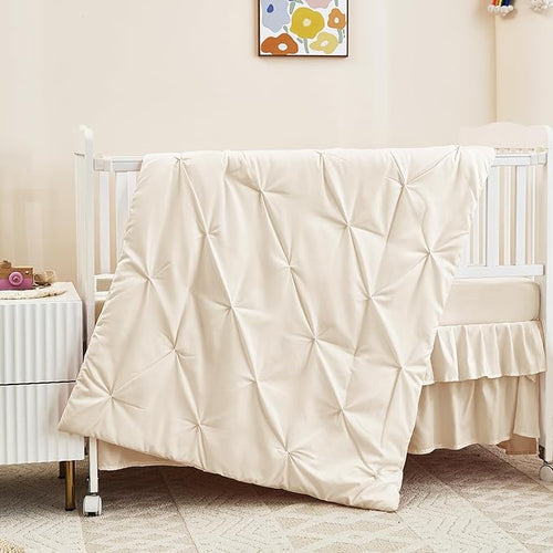 3-Piece Crib Bedding Set for Girls Boys - Ultra Soft & Skin Friendly Baby Bedding Crib Set Includes Crib Comforter, Sheet & Skirt (Light Beige)