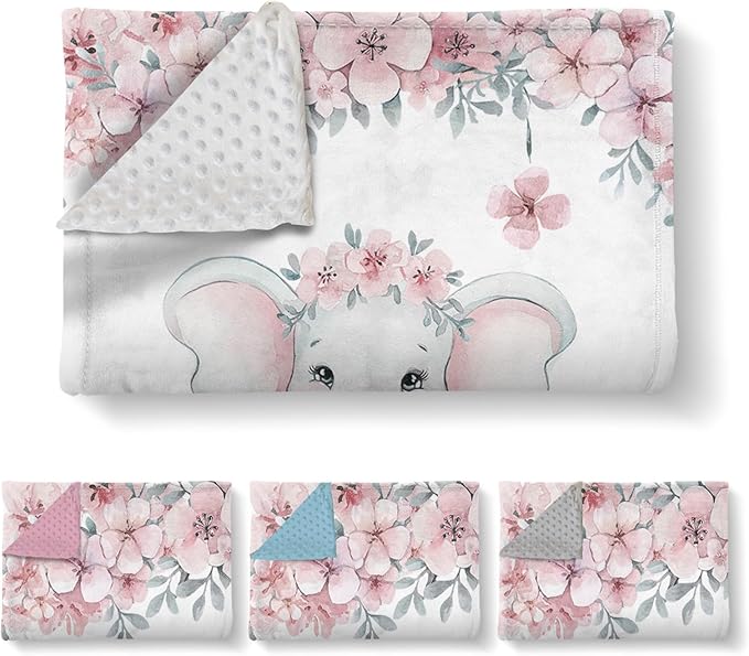 Personalized Baby Blankets for Girls Boys, Custom Elephant Baby Blanket with Name for Kids, Flannel Bed Throw Blanket for Newborn, Customized Baby Gifts for Baby Shower Nursery Blanket(60"x80)