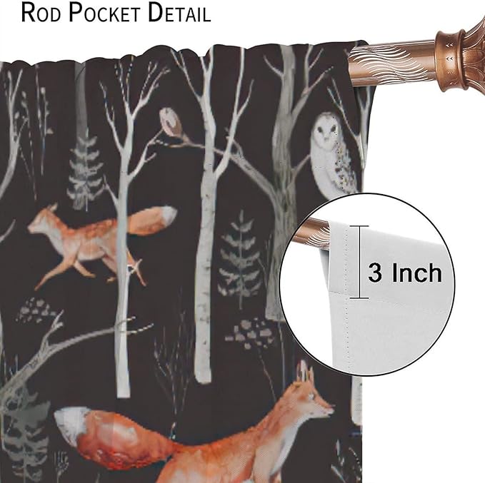 Rustic Forest Curtain, Woodland Country Hunting Animal Deer Fox Wildlife Bear Farmhouse Lodge Cabin Blackout Rod Pocket Windows Door Curtain for Bedroom Living Room Home Decor 42x63in