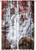 Waterfall Blackout Windows Curtains, Waterfall Red Forest Pattern Nature View Curtains, for Living Room Bedroom 42x63in 2 Panels