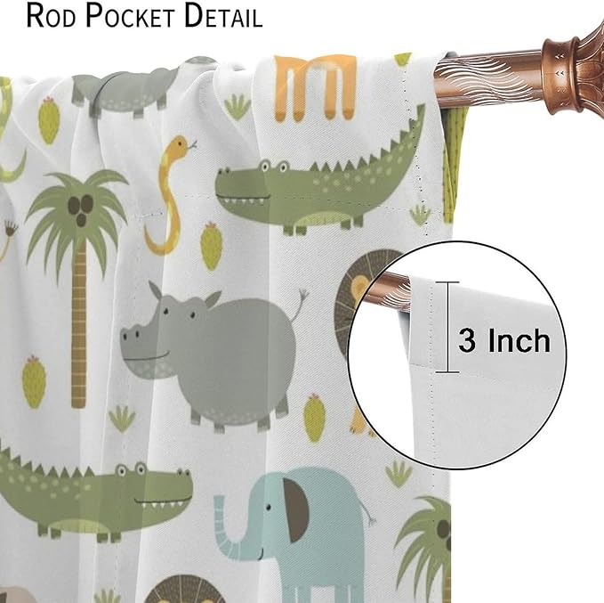 Nursery Safari Animals Window Curtains,Cartoon Woodland Jungle Forest Lion Elephant Giraffe Printed Pattern Blackout Drapes for Living Room Baby Boy Kids Bedroom 42x54 Inch