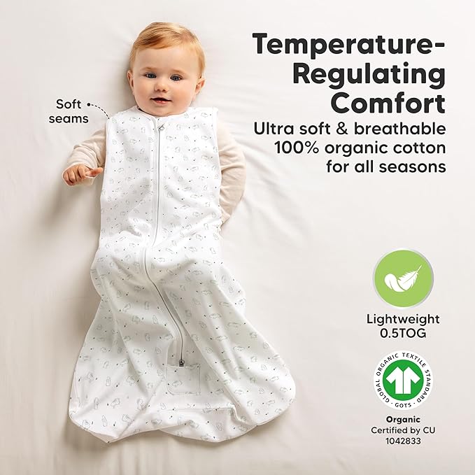 2-Pack Baby Sleep Sacks, Zipper Wearable Blanket - 0.5TOG Organic Cotton, Lightweight, Soft Cozy Toddler Sleeping Sack 6-12 months,Easy to Wear Large Newborn Transition Swaddles Sleepsacks (Bunnies)