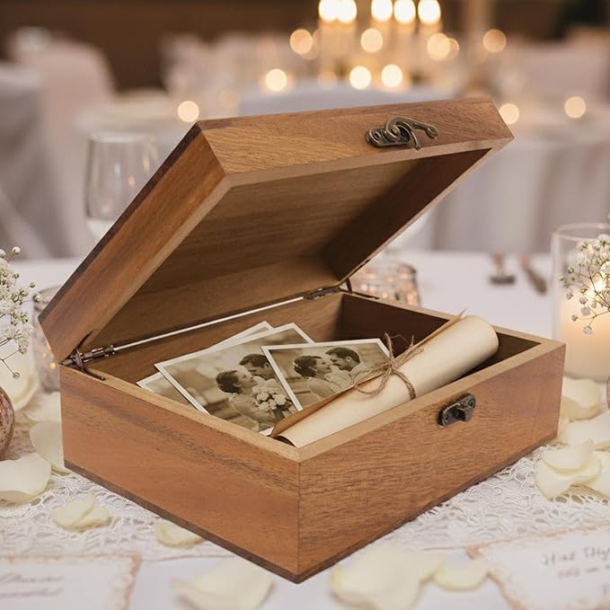 Personalized Large Wooden Keepsake Box with Pine/Walnut(8*6*3in), Custom Memory Box for Wedding Gifts, Personalized Gifts for Women/Wife/Couple, Keepsake Storage Decorative Wood Box for Wedding