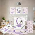 Custom Baby Bedding Set, 5 Pcs Personalized Baby Crib Sets with Name, Toddler Bedding Set for Baby Girl Boy, Purple Penguin Double Layer Nursery Bedding Set, Customized Gift for Infant Newborn