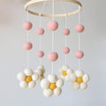 Daisy Mobile for Crib Boho Baby Crib Mobile for Girls Pink Felt Flower Baby Mobile for Crib