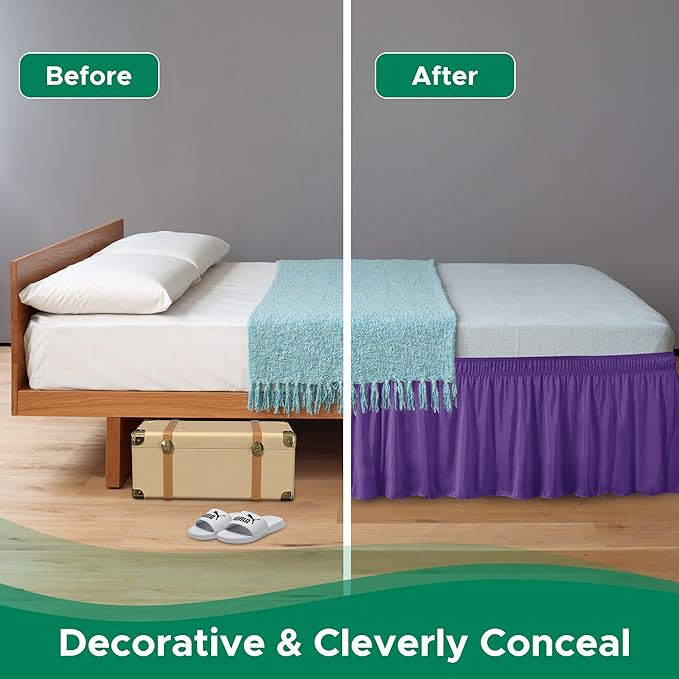 Biscaynebay Wrap Around Bed Skirts for Twin & Twin XL Beds 15" Drop, Purple Adjustable Elastic Dust Ruffles Easy Fit Wrinkle & Fade Resistant Silky Luxurious Fabric Machine Washable