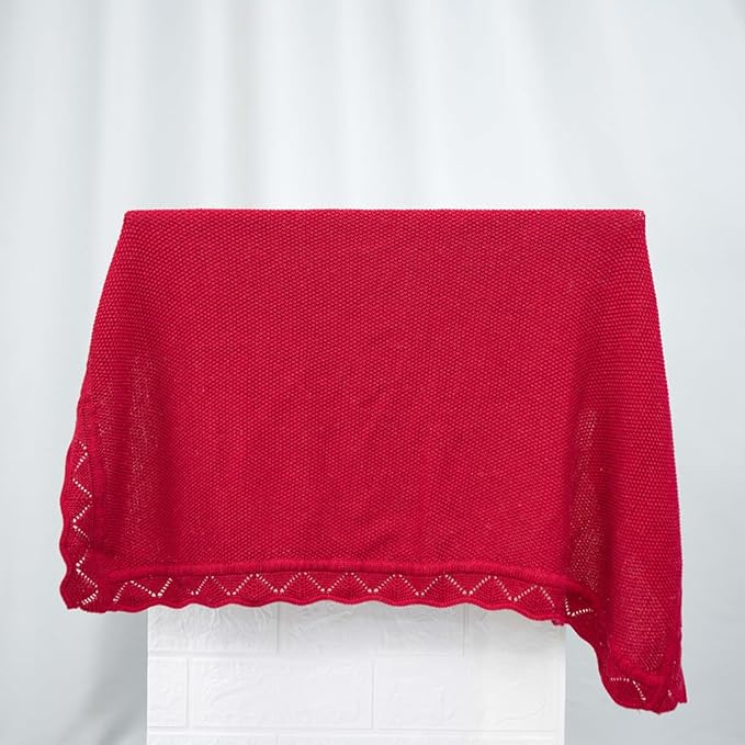 Baby Knit Blanket Soft Breathable Cotton Scallop Border Blankets Newborn Knitted Blanket Swaddle Blankets Gifts for Baby Newborn Toddler Shower Boy Girl New Mom Birthday Christmas Red 30x30