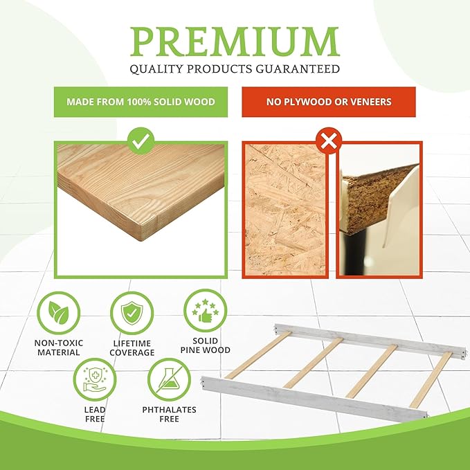 Full-Size Conversion Kit Bed Rails for Evolur Cribs - Solid Wood Crib Convertible Kit to Kids Bed - Transitional Style Rails & Easy-to-Install Child Essentials for Safety (Antique Grey Mist)