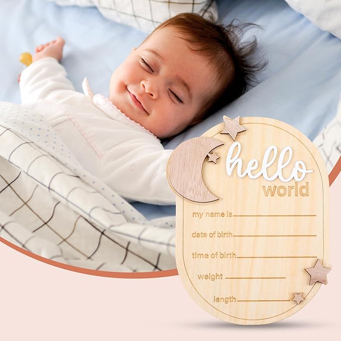 Lusofie Baby Announcement Sign Wooden Moon And Stars Welcome Baby Sign Baby Name Sign For Baby Announcement Birth Announcement Sign For Photo Props Baby Shower Hospital Nursery