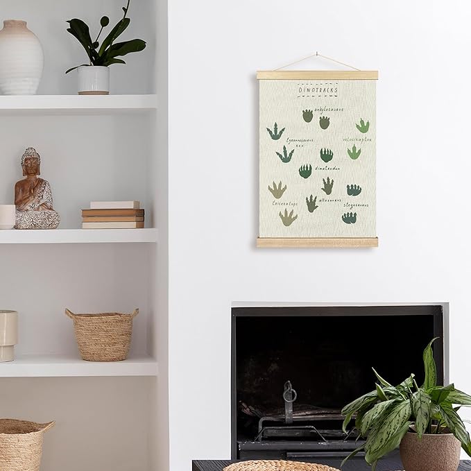 BCUANGD Dinosaur Dino Paw Wall Decor - Baby Toddler Boys Room Wall Art Poster Hanger with Wood Frames, Inspirational Hanging Canvas Decor for Kids Room Playroom Nursery Bedroom, 16x24 Inches