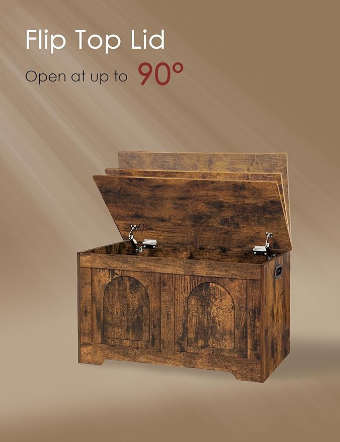 DINZI LVJ Storage Chest, 31.5”Wooden Toy Box with 2 Safety Hinges, Entryway Storage Bench with Flip-Top, Sturdy Storage Trunk for Living Room, Bedroom, Easy Assembly, Rustic Brown