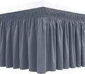 Biscaynebay Wrap Around Bed Skirts for Full & Full XL Beds Short Drop of 12", Dark Grey Adjustable Elastic Dust Ruffles Easy Fit Wrinkle Resistant Silky Luxurious Fabric Machine Washable