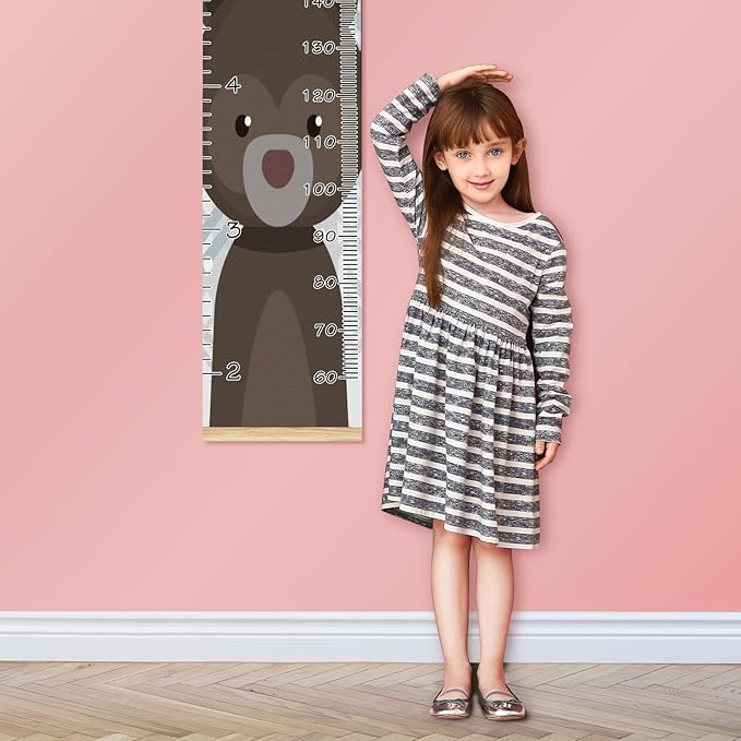 Personalized Kids Name Growth Chart Ruler for Wall Wood Frame Height Measure Chart 13.4x56 in Linen Hanging Height Growth Chart Lovely Bear Before Forest Kids Room Decor