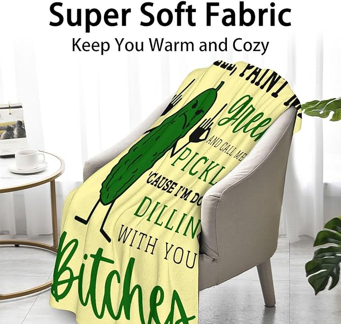 Pickle Throw Blanket for Adults - 60x80 Inches Twin Size - Soft Fluffy Cozy Blankets Gift - Beige Novelty Blanket Throws for Bed, Sofa, Winter