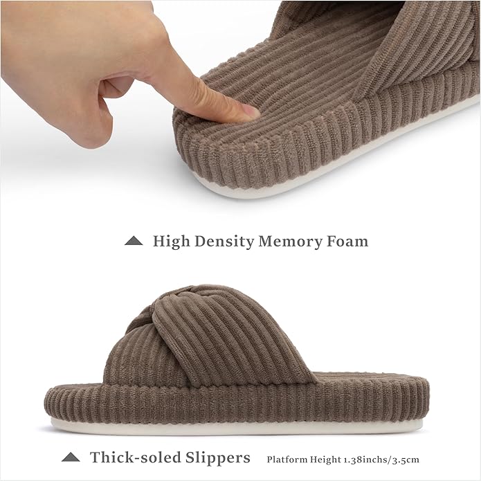 Chantomoo Slippers for Women Memory Foam House Bedroom Corduroy Bow Crossbands Slipper Shoes Comfy Trendy Gift Slippers